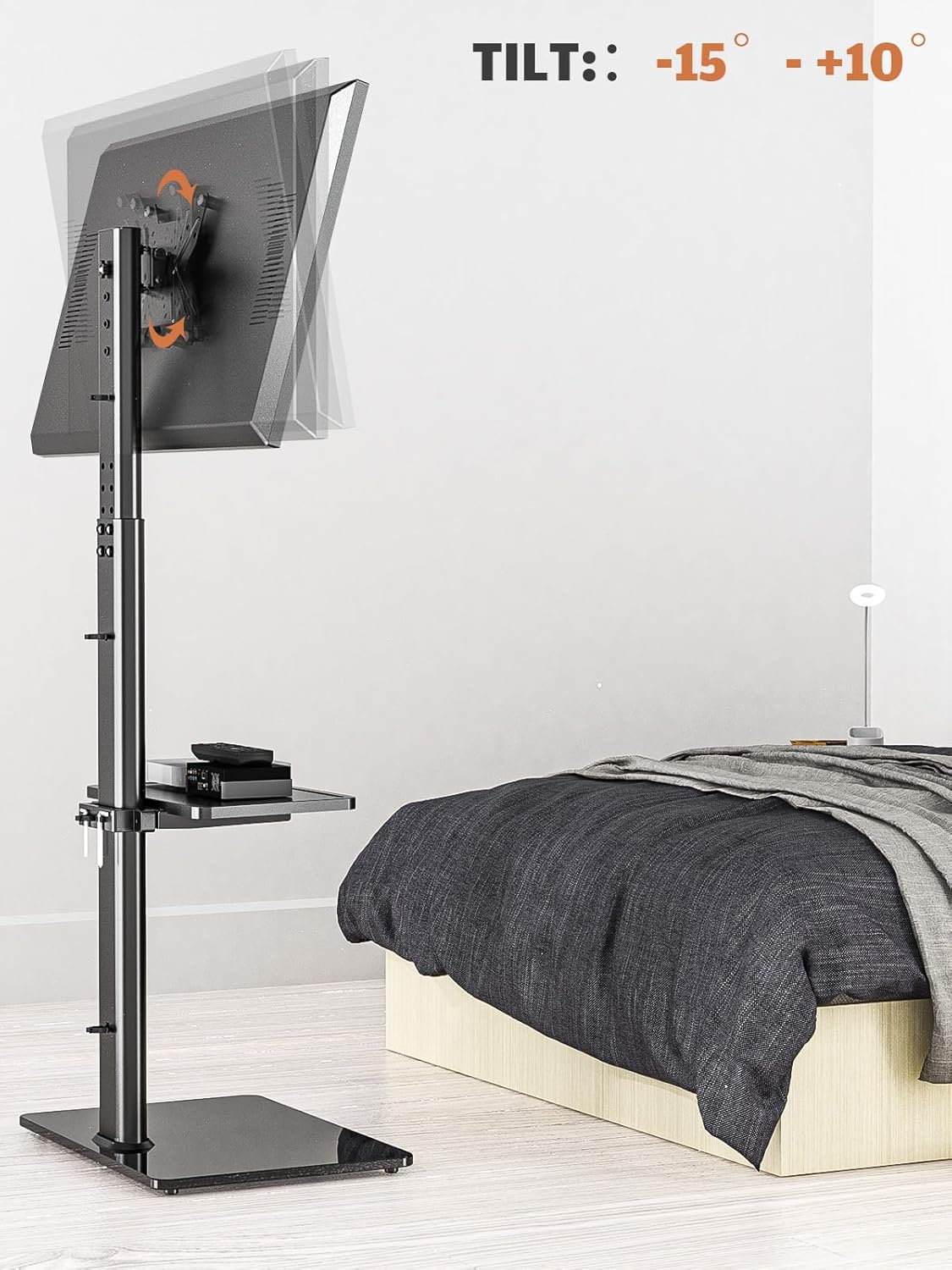 TV Stand with Swivel Mount – Universal Floor Stand for 19 to 43 inch LED LCD TVs, Adjustable Height, Sturdy and Easy to Install, Ideal for Living Room and Bedroom, Black
