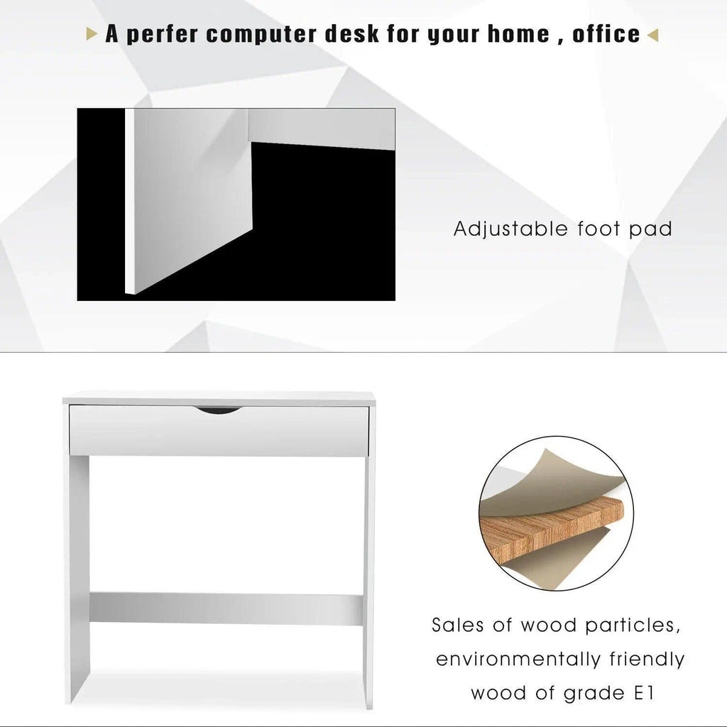 Compact White Desk with Drawer, 75x40cm Modern Wooden Study Table, 2-in-1 Dressing Table & Home Office Workstation for Bedroom, Living Room, or Small Space [Plus A Free Gift]