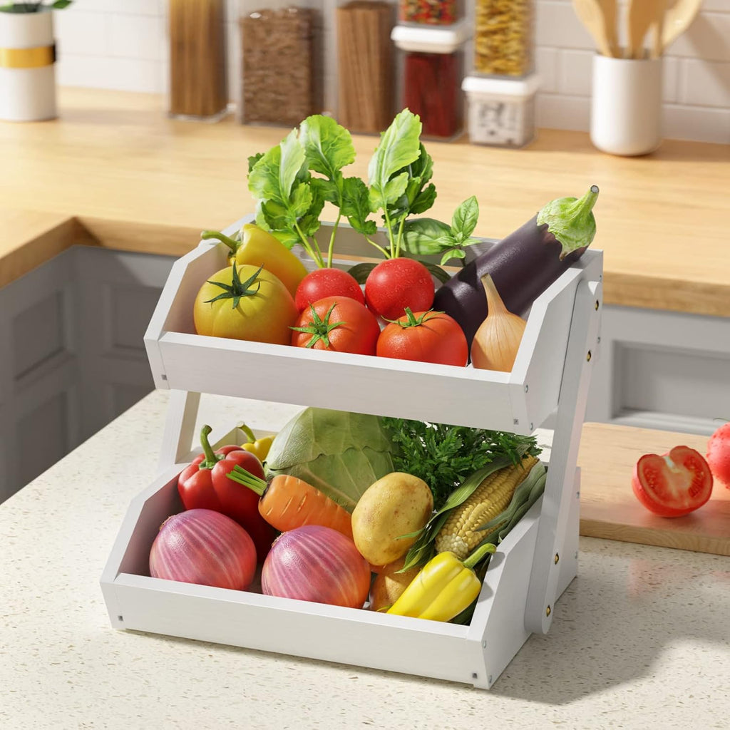 3-Tier Bamboo Fruit Basket Bowl Holder, Bread Vegetables Storage Stand for Kitchen Countertop, Snacks  in Home Kitchen and Office, Black