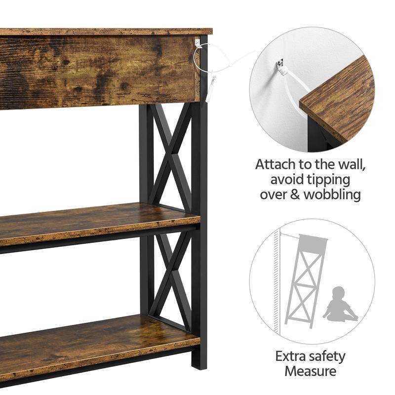 Industrial Vintage Console Table with Drawer and 2 Open Shelves, Multifunctional Shoe Storage Cabinet for Living Room, Hallway, Bedroom [Plus A Free Gift]