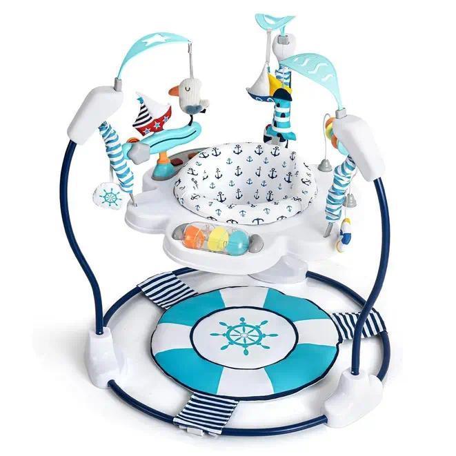 360° Rotating Stationary Baby Jumperoo Activity Center, Adjustable Height Baby Bouncer Swing Rocker with Musical Interactive Toys, Portable Play Chair Infant Play Essentials