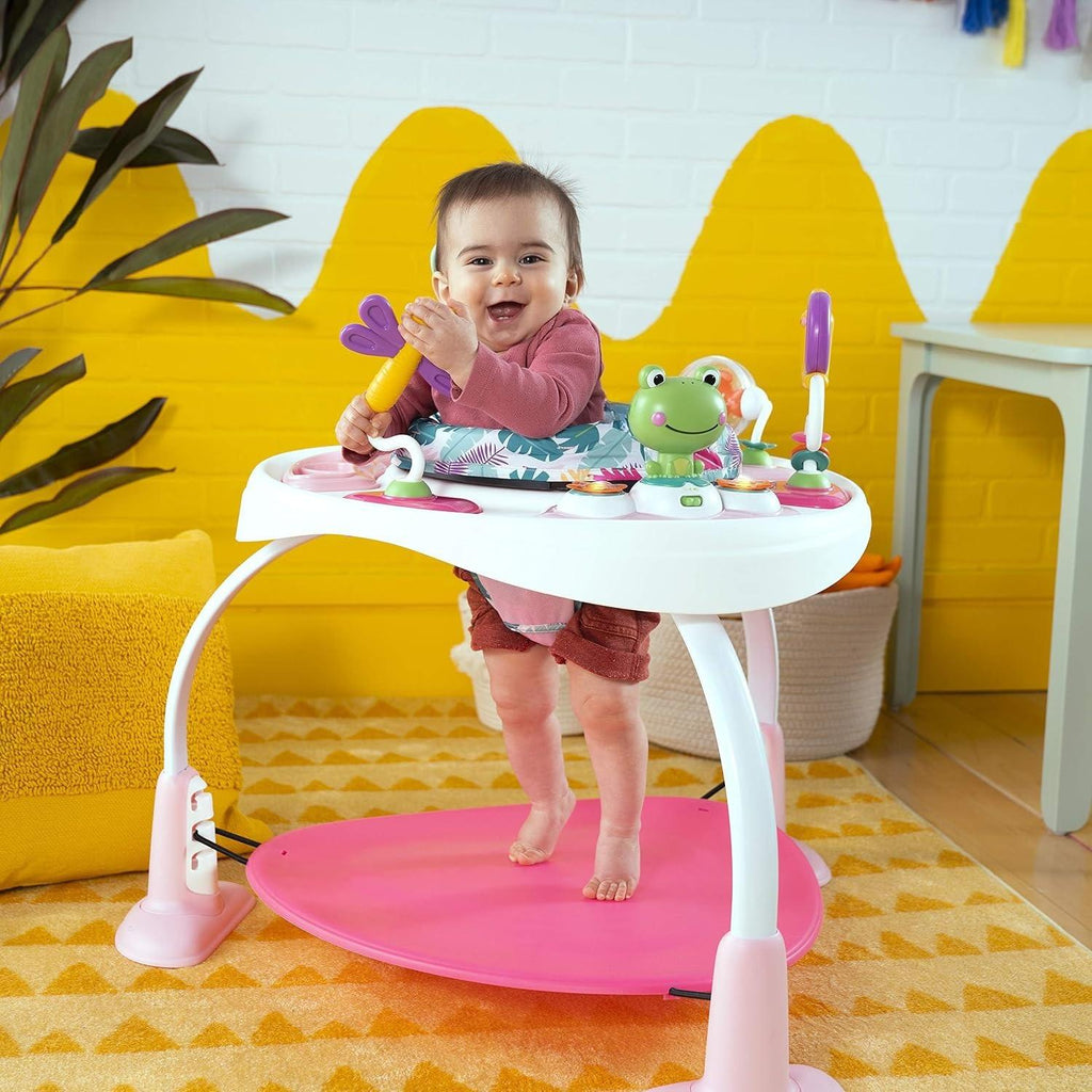 360° Rotatable 2-in-1 Baby Activity Center, Convertible Jumper & Play Table with 7 Interactive Toys, Adjustable Height and Storage Bag, Play Equipment for Infants 6 Months+