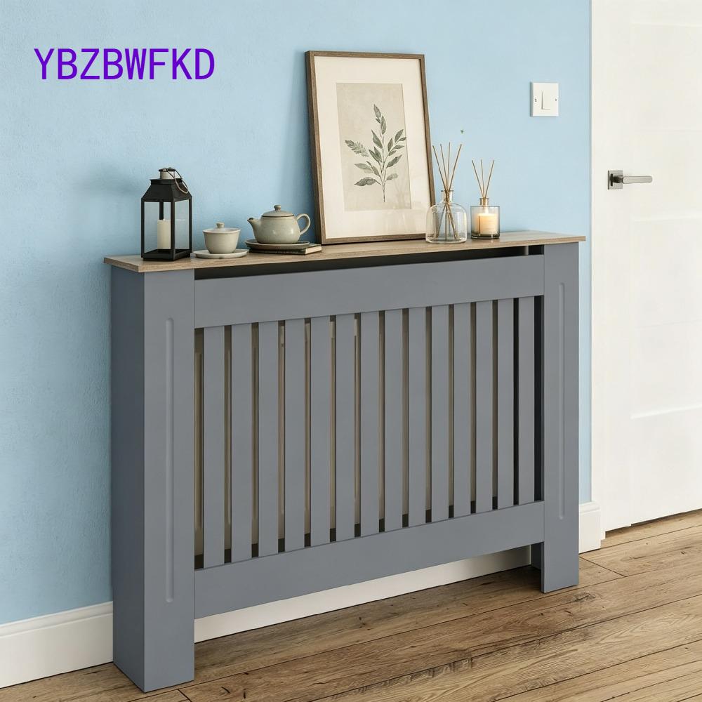 Medium Grey Slatted Wood Radiator Cover with Shelf - Modern Minimalist Style for Living Room, Bedroom [Plus A Free Gift]