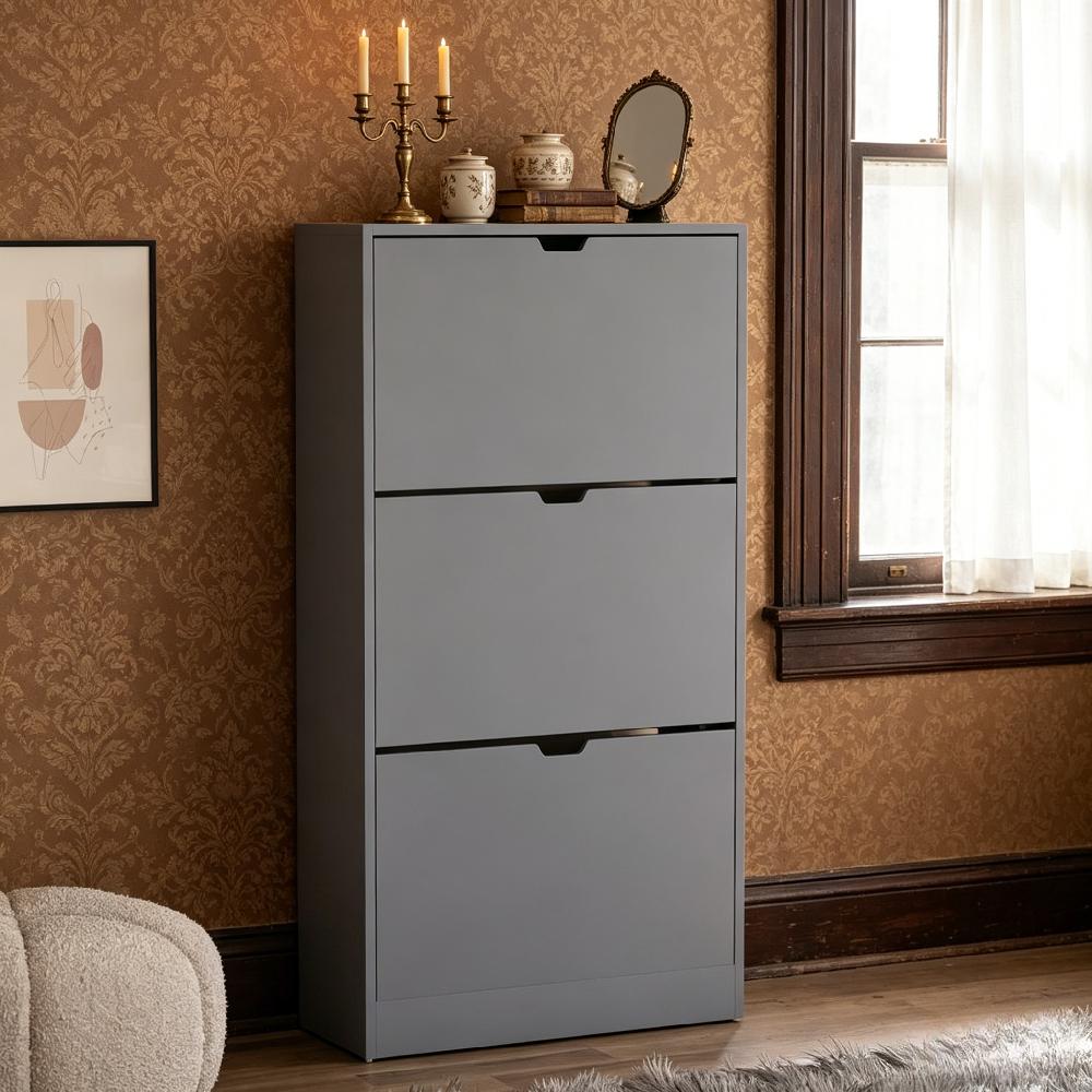 Space Saving 3-Drawer Flip Down Shoe Cabinet for Hallway & Living Room - FSC Certified Eco-Friendly Storage