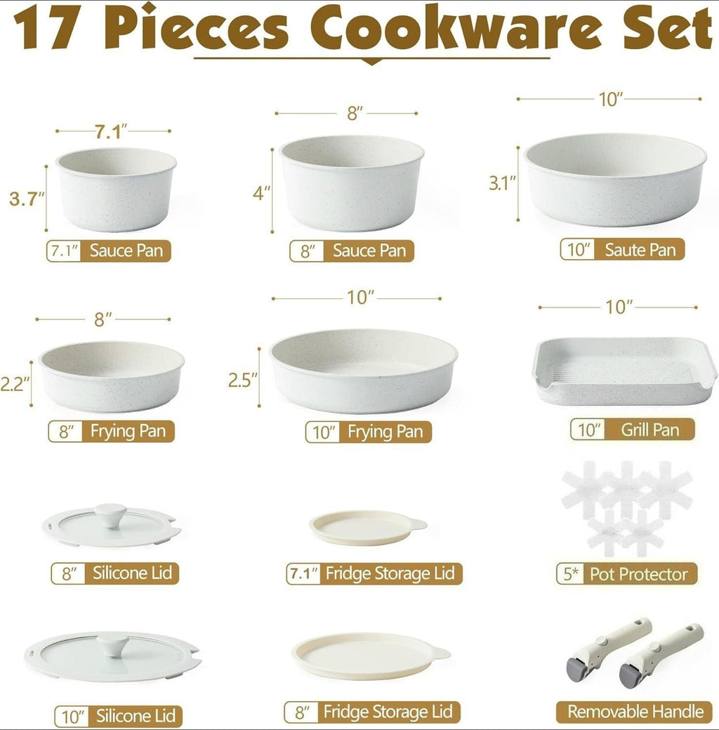 Nonstick Cookware Set with Detachable Handle, Induction Compatible Removable Handle Pots and Pans, Oven Safe Kitchen Set White [Plus A Free Gift]