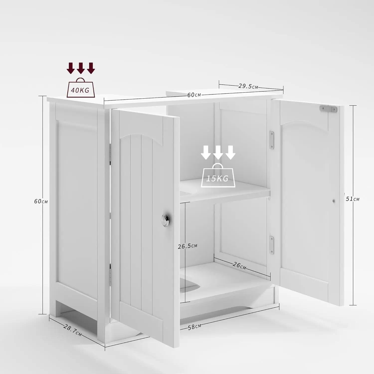 Freestanding Wooden Bathroom Sink Unit with 2 Doors, Under Sink Storage Cabinet for Small Space, Modern Basin Cupboard Organiser for Bathroom [Plus A Free Gift]