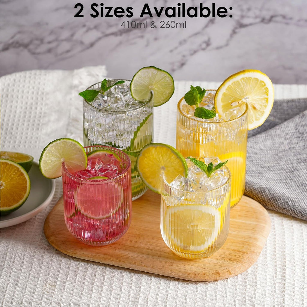 410ml Ribbed Highball Glasses Tall Hi Ball Glassware for Water Gin Juice Cocktail Ideal for Home Restaurant Events & Parties Dishwasher Safe