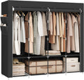 Large Portable Wardrobe Closet - 170x45x167cm | 4 Hanging Rails, Shelves & 4 Side Pockets | Heavy Duty Garment Organizer | For Bedroom, Living Room | Black