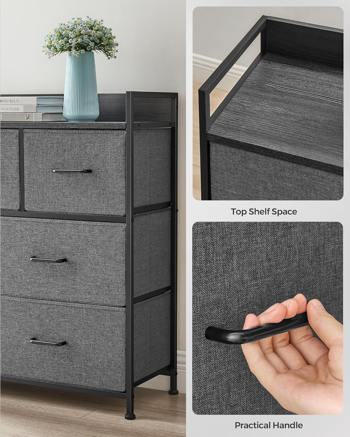 7-Drawer Fabric Chest of Drawers, Storage Organizer with Wooden Top, Sturdy Metal Frame & Soft Handles, Easy Assembly Multi-Purpose Cabinet for Bedroom, Entryway, Hallway, Kids Room, Nursery & Living Room