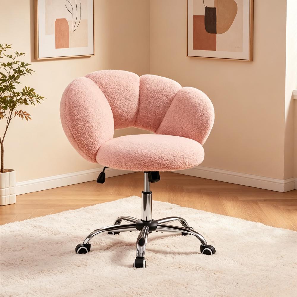 Upholstered Swivel Vanity Chair with Wheels, Cloud-Shaped Adjustable Height Desk Seat for Home Office, Bedroom, Dorm Living Room [Plus A Free Gift]