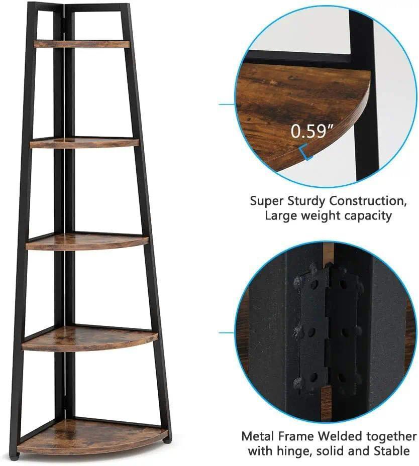 70 Inch Tall 5-Tier Corner Bookshelf, Ladder Style Open Storage Bookcase with Sturdy Metal Frame, Smooth Round Edge Freestanding Corner Organizer Rack for Living Room Bedroom Kitchen Home Display