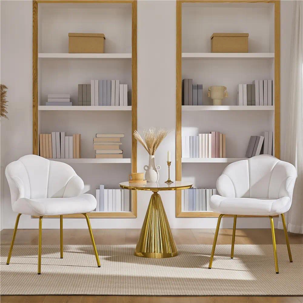 Modern Shell‑Shaped Velvet Vanity Chair, Luxury Upholstered Accent Chair with Golden Metal Legs, Multi‑Purpose Makeup Dressing Side Chair for Bedroom, Living Room, Home Reception