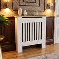 Modern White Radiator Cover, Painted MDF Cabinet with Slats and Grille, Wooden Top Shelf for UK Home [Plus A Free Gift]