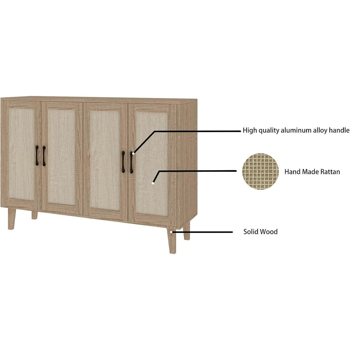 Modern Rattan Sideboard Cabinet, Wooden Buffet Storage Console with Rattan Decor Doors, Versatile Accent Storage Furniture for Kitchen, Living Room, Hallway Entryway