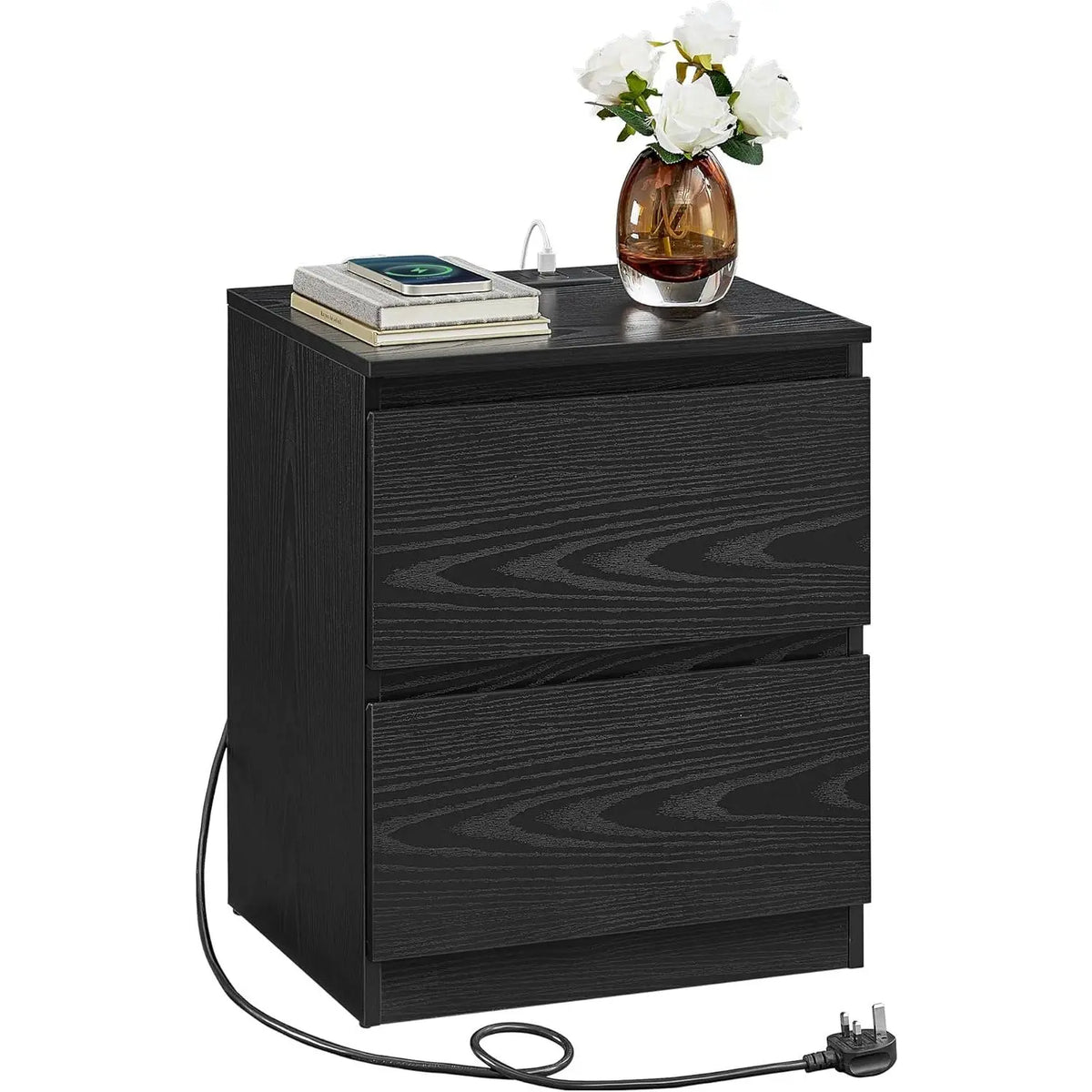 VASAGLE Nightstands with Charging Station, Bedside Tables with 2 Drawers, Side End Tables, 2 AC Outlets, 2 USB Ports, for Living Room, Bedroom, Study, Modern
