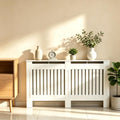White Slatted Radiator Cover Cabinet – MDF Lined Grill, 152x19x81cm, Painted Finish for Living Room Hallway [Plus A Free Gift]