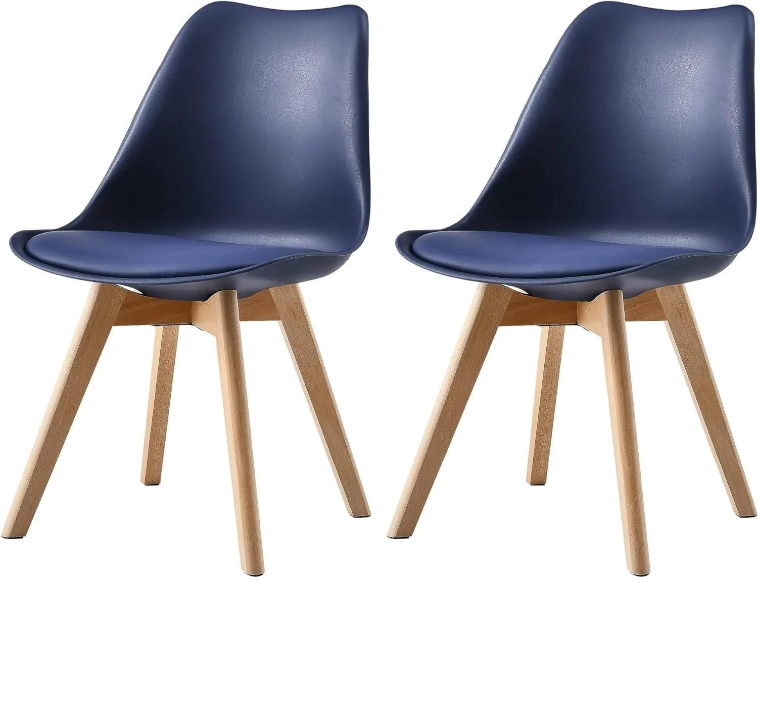 Set of 2 Retro Dining Chairs, Deluxe Upholstered Accent Chairs with Soft Padded Cushion and Sturdy Wooden Legs, Modern Multi-Purpose Lounge Side Chairs for Dining Room, Living Room, Bedroom and Home Office Decor