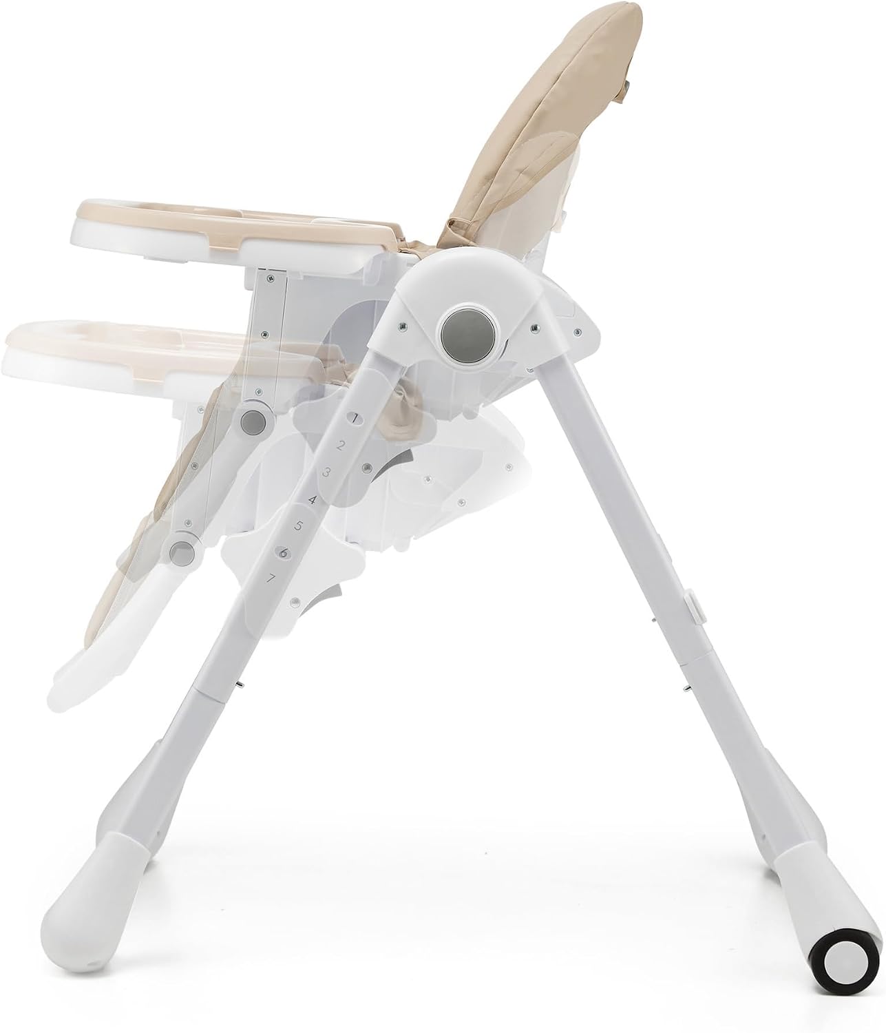 2-in-1 Baby High Chair & Bouncer from Birth, Fold-Flat Convertible Highchair with 7 Height Levels, 4 Recline Positions, Newborn Insert, 3-Position Adjustable Tray, 5-Point Safety Harness, Lockable Wheels & Detachable Toy Bar for Infant Toddler Feeding Pla