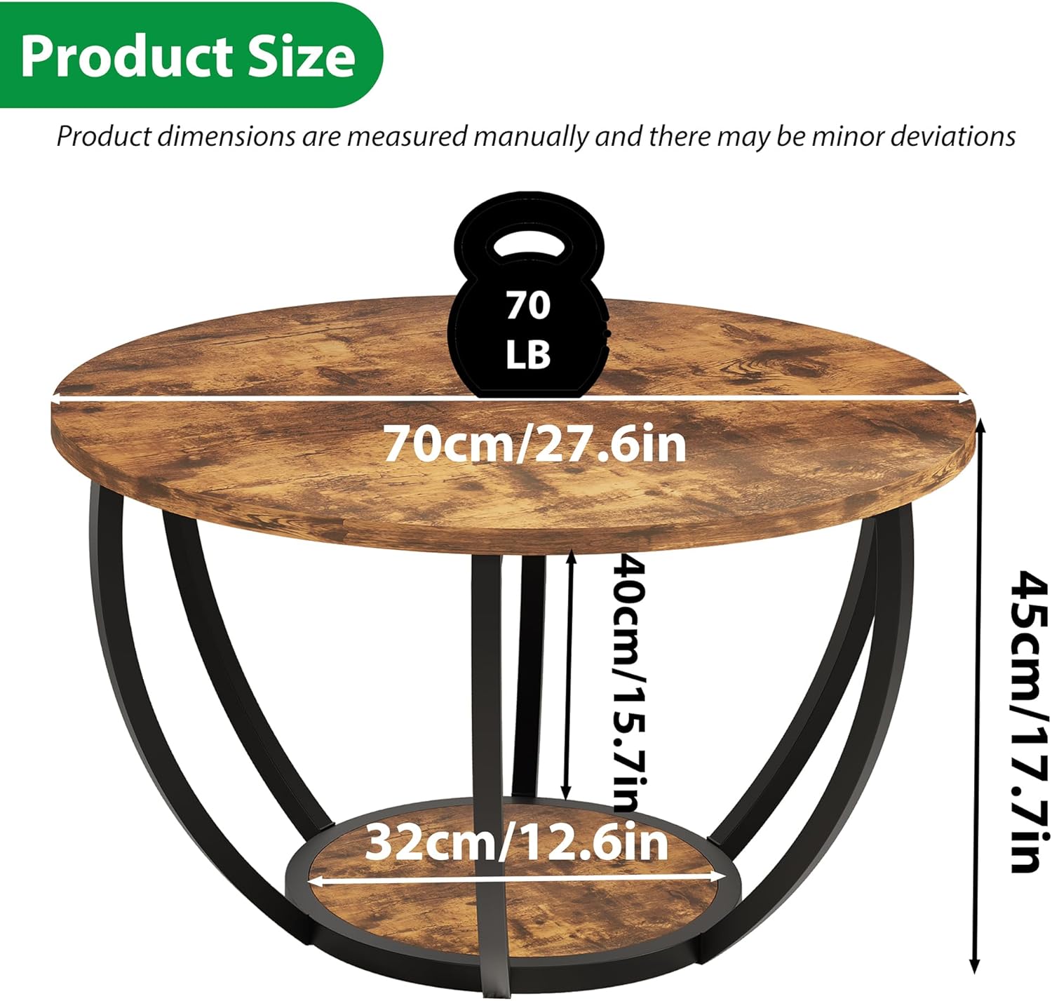 28" Round Coffee Table with Storage for Living Room, 2-Tier Wood Accent Center Table, Sofa Table for Home Office, Brown