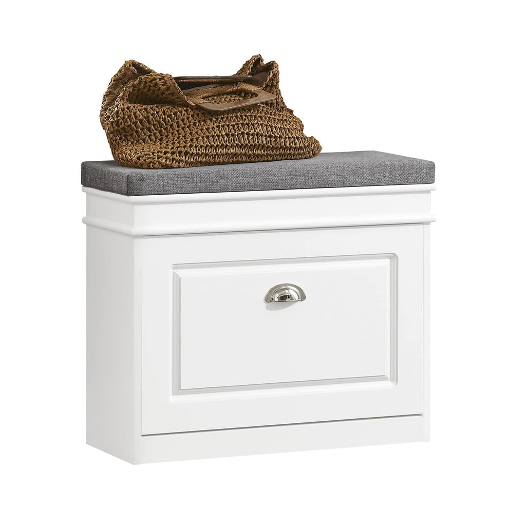 Narrow Flip Drawer Shoe Storage Bench, 2‑Tier Hidden Shoe Rack Cabinet with Removable Padded Seat Cushion, 150kg Heavy‑Duty Load Capacity, Space‑Saving Entryway Organiser for Hallway Bedroom Mudroom, Multiple Colour Options