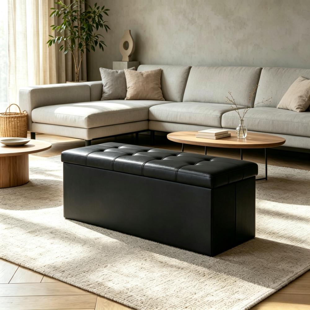 Foldable Storage Ottoman Cube, 38x110x38 cm, Heavy-Duty 300 kg Capacity, Multi-Use Foot Rest for Living Room, Bedroom & Entryway [Plus A Free Gift]