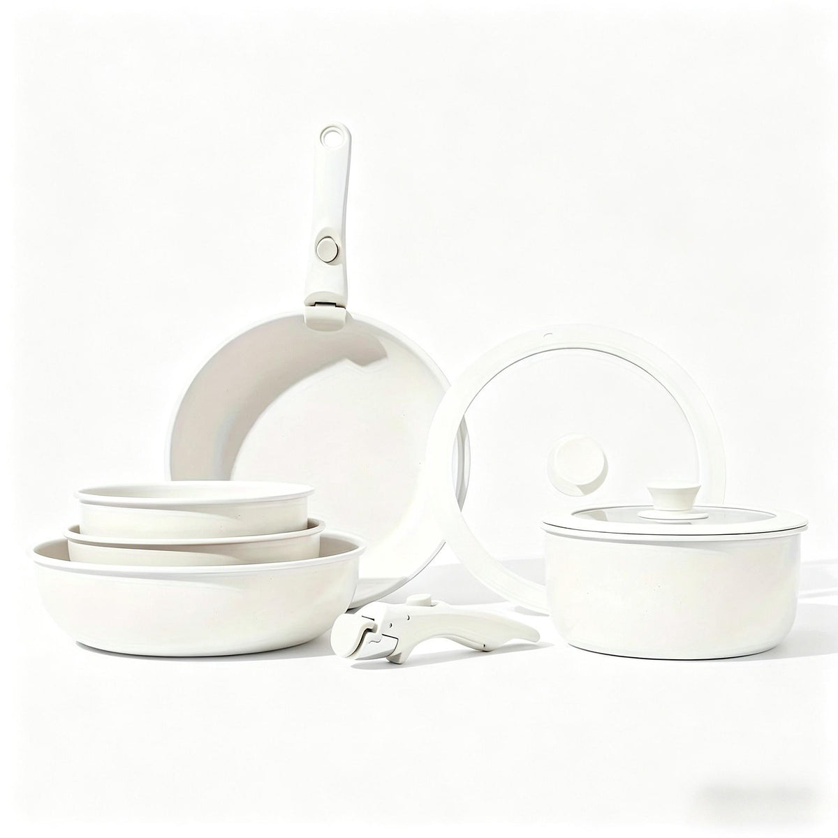 Detachable Handle Cookware Set, Non-Stick Pots and Pans with Lids, Portable Kitchen Cooking Set for Home & Outdoor Camping, Stackable Space-Saving Cookware