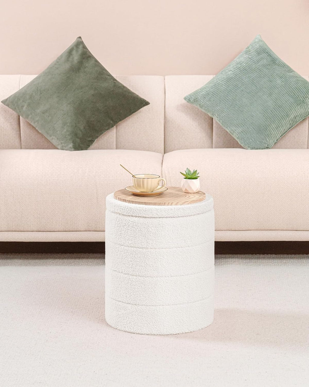 Large Round Ottoman with Storage,Folding Boucle Stool,Ottoman Coffee Table,Chest Toy Box,Footstool for Living Room,Bedroom