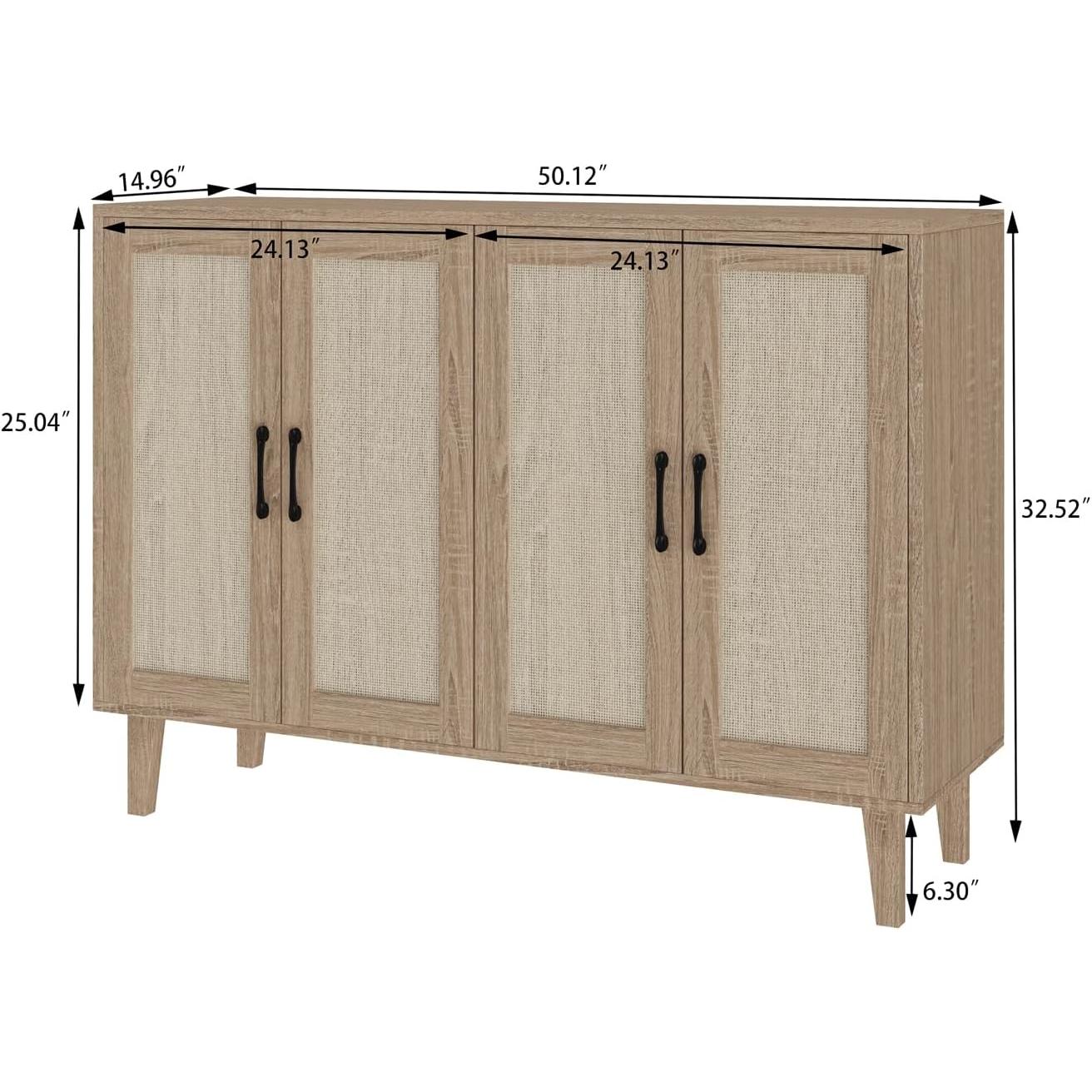 Modern Rattan Sideboard Cabinet, Wooden Buffet Storage Console with Rattan Decor Doors, Versatile Accent Storage Furniture for Kitchen, Living Room, Hallway Entryway
