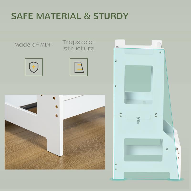 3 in 1 Kids Kitchen Step Stool with Safety Rail, Convertible Toddler Learning Tower with Chalkboard, Anti-Slip Montessori Standing Tower Helper for Kitchen Counter, Bathroom Sink, White