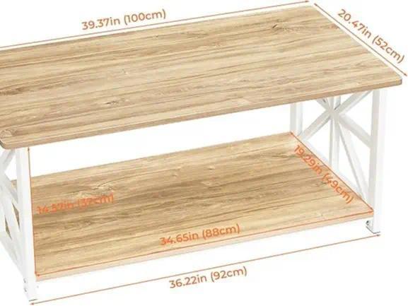 2-Tier Storage Coffee Table, 100cm Modern X-Frame Accent Table with Safe Rounded Corners, Multipurpose Side Table for Living Room Home Office