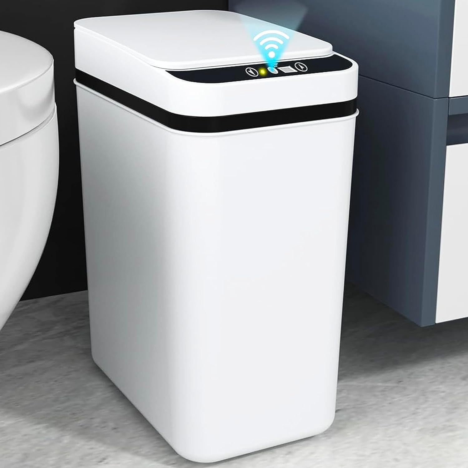 Smart Touchless Bathroom Trash Can 12L Automatic Motion Sensor Rubbish Can with Lid Electric Waterproof Narrow Small Garbage Bin for Kitchen, Office, Toilet, Bedroom with 50pcs Trash bags