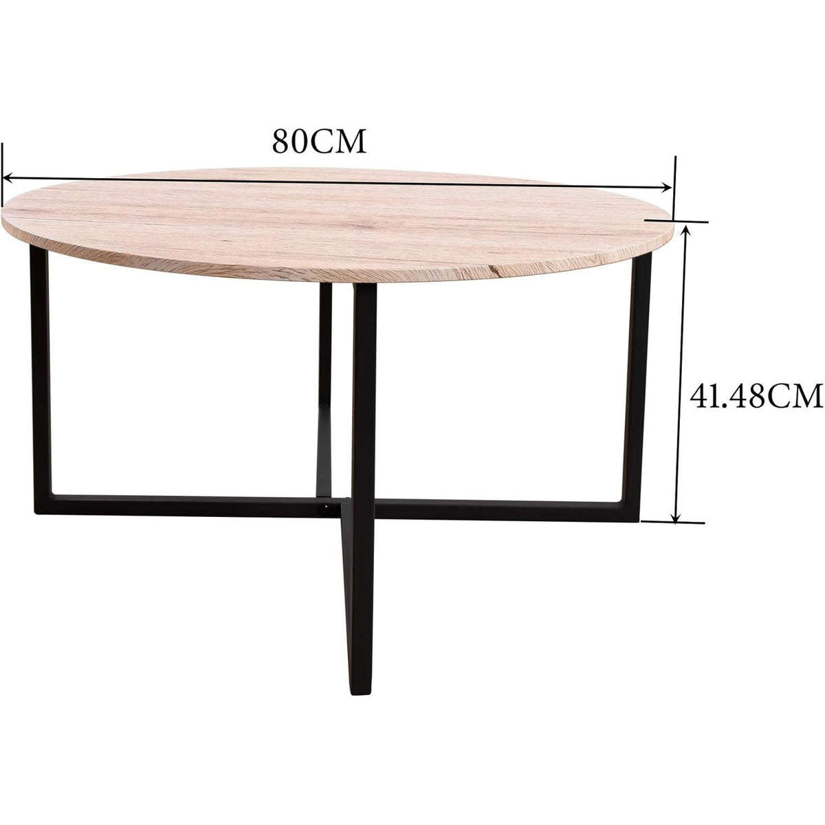 Round Coffee Table for Living Room - Modern Black & White Tea Table with Sturdy Metal Legs, Compact Design