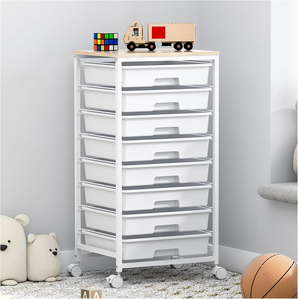 Multipurpose 8 Drawer Rolling Storage Trolley, Mobile Plastic Drawer Organizer Cart with Lockable Wheels, Versatile Utility Storage Unit for Home, Bedroom, Classroom and Beauty Salon