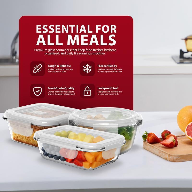 12 Pack Glass Food Storage Containers with Airtight & Leakproof Lids, Meal Prep Containers, BPA Free Food Grade Material, Microwave, Freezer & Dishwasher Safe for Home Kitchen