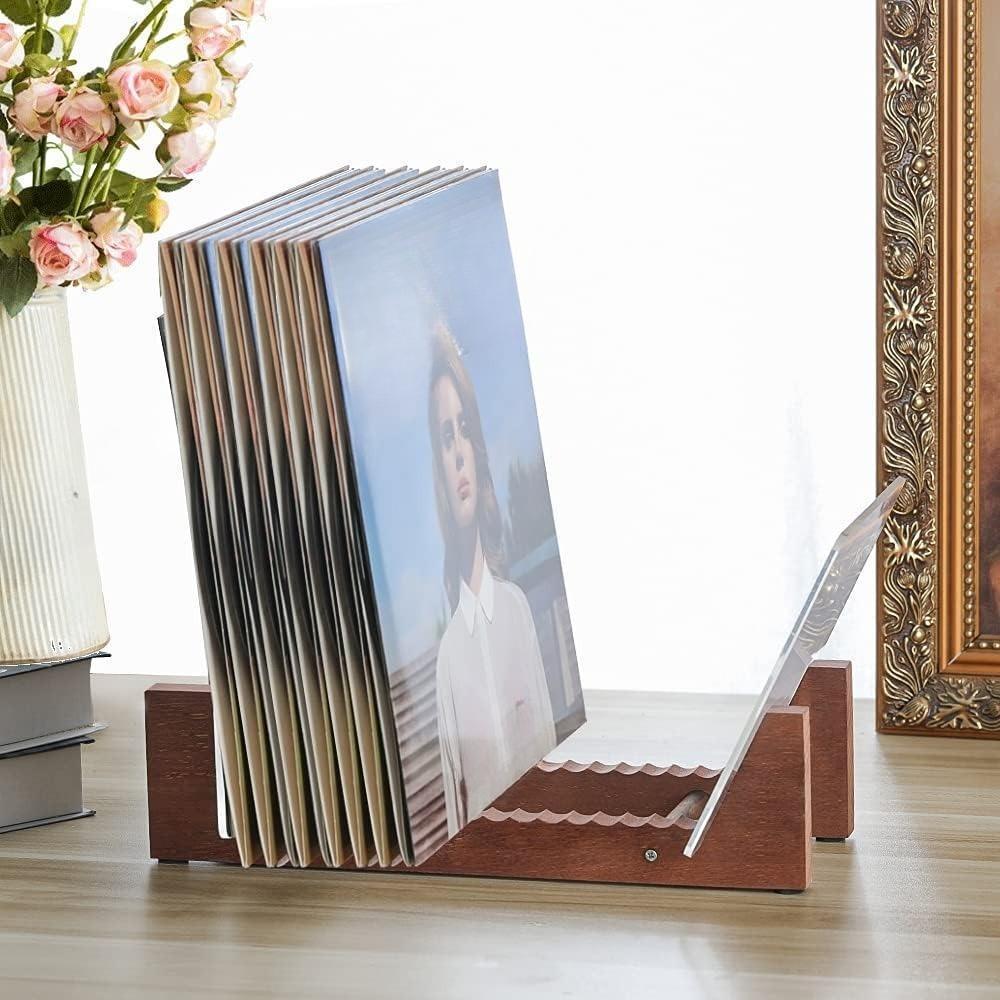 Wood Vinyl Record Storage Holder - Vinyl IP records Stand - Album Storage Organizer Display Stand Rack Holds Up to 50 Albums | DVDs | CDs
