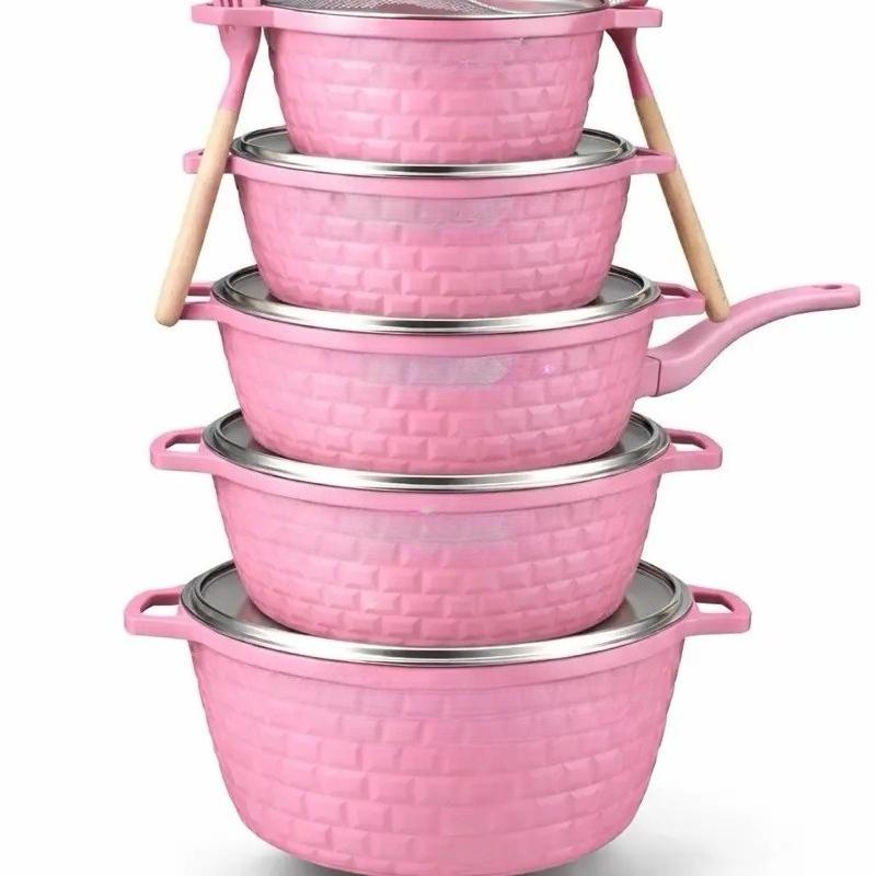 5‑Piece Die‑Cast Non‑Stick Cookware Set, Kitchen Pots and Pans Set‑Including 20/24/28/32cm Casserole Stock Pots & 28cm Frying Pan with 2 Cooking Spoons, Compatible with Induction, Gas & Electric Stovetops