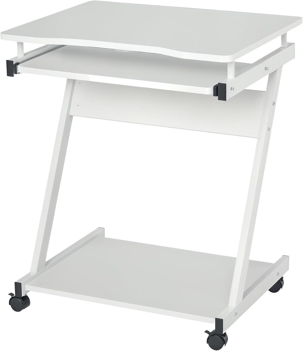 Movable Computer Desk with 4 Moving Wheels Sliding Keyboard Tray Home Office Workstation White