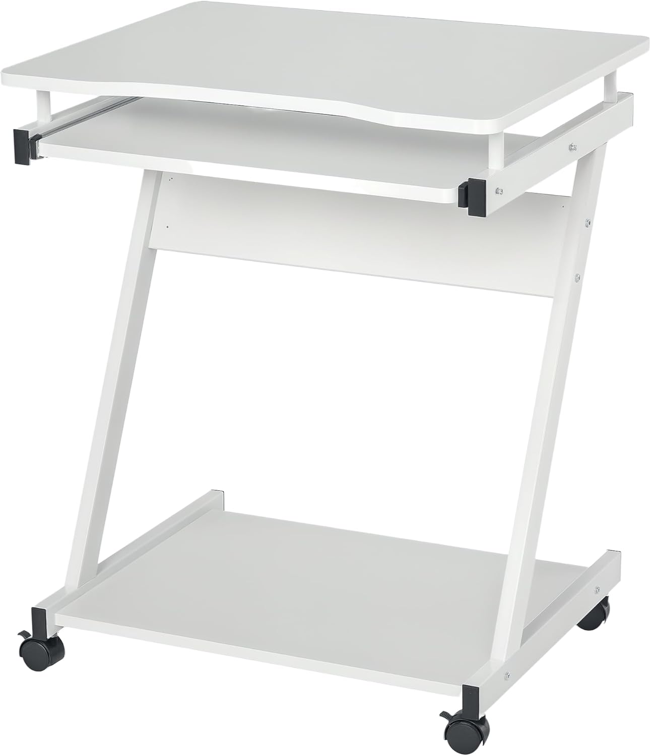 Movable Computer Desk with 4 Moving Wheels Sliding Keyboard Tray Home Office Workstation White