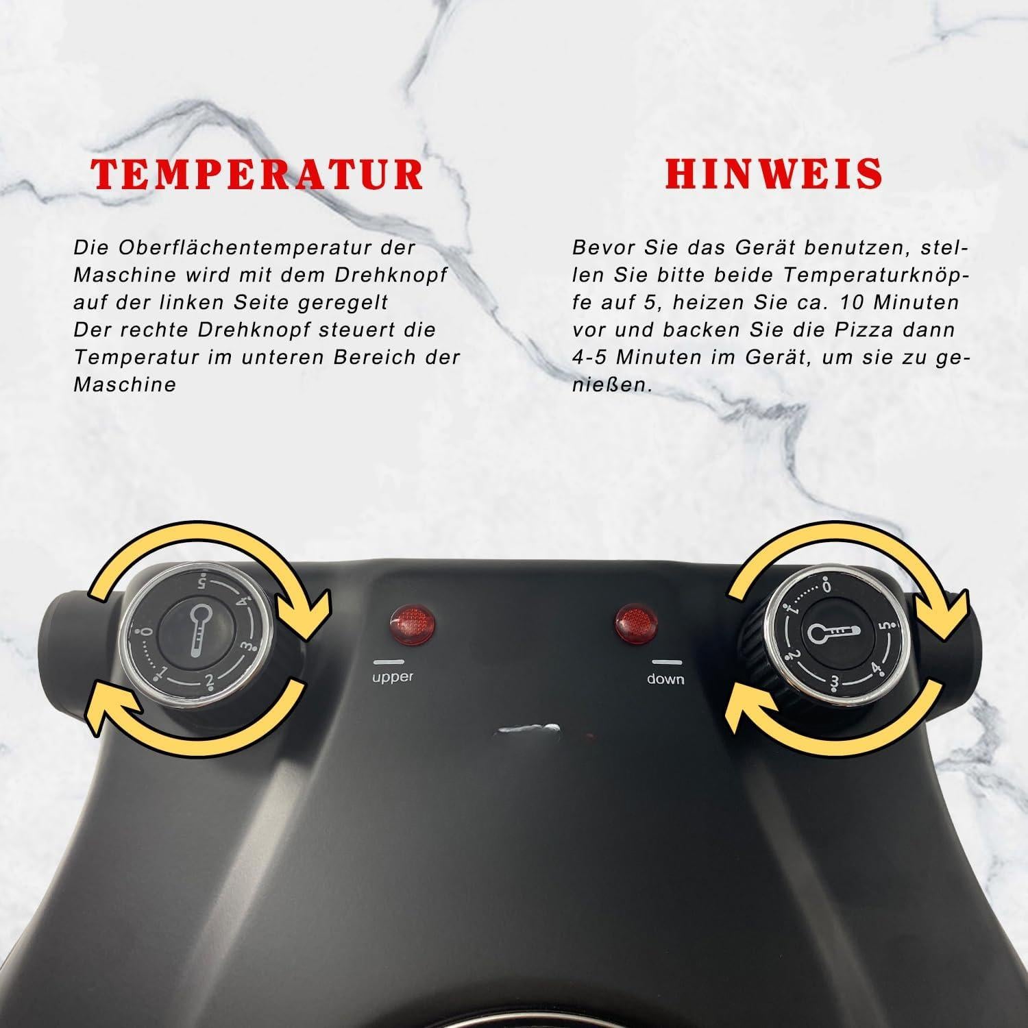 【NS】Electric Pizza Oven, 420°C, 1200 Watt, 5 Separately Adjustable Temperature Levels, 31 cm Flame Resistant Stone Plate