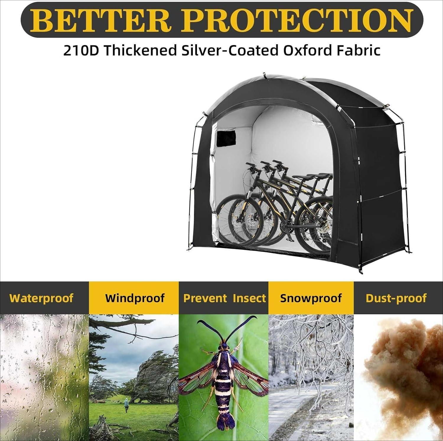 Waterproof & UV-Proof Bike Motorcycle Storage Shelter, Outdoor Steel Frame PE Cover with Zipper Door, Easy Setup