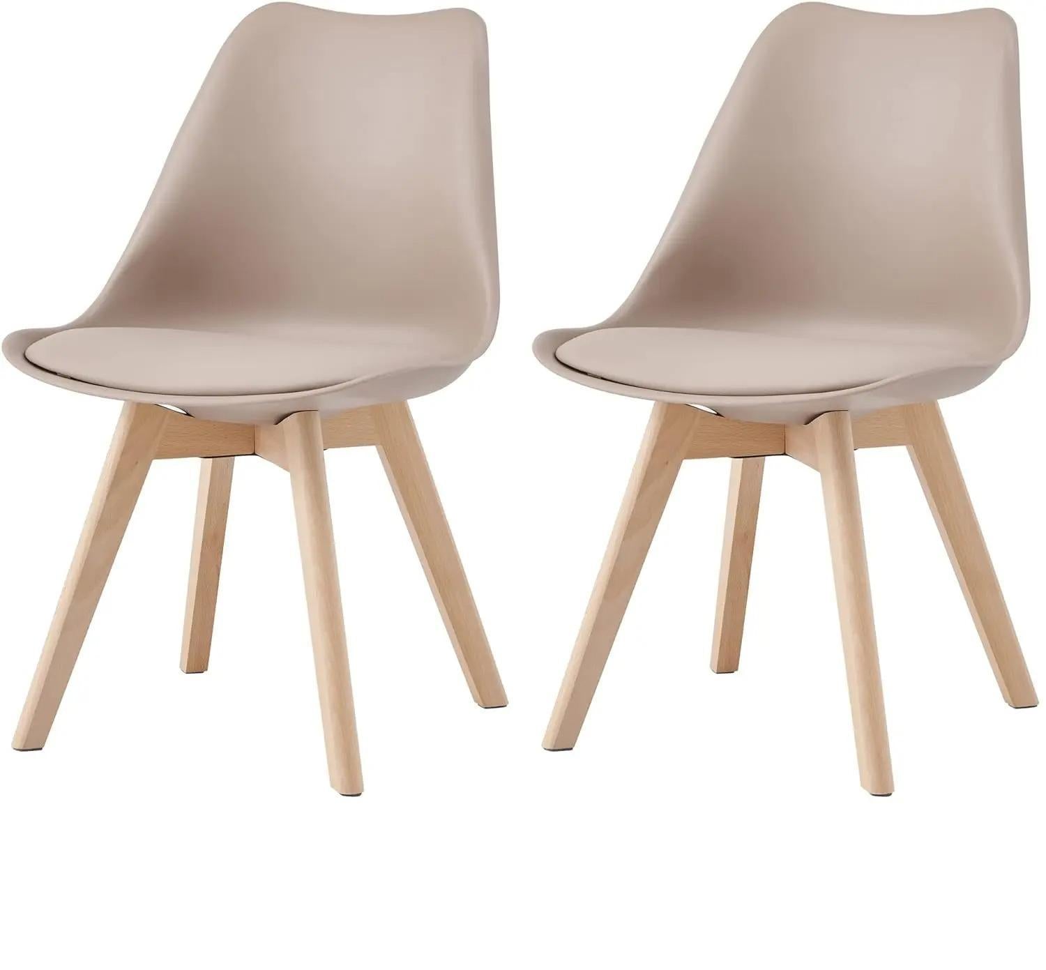 Set of 2 Retro Dining Chairs, Deluxe Upholstered Accent Chairs with Soft Padded Cushion and Sturdy Wooden Legs, Modern Multi-Purpose Lounge Side Chairs for Dining Room, Living Room, Bedroom and Home Office Decor