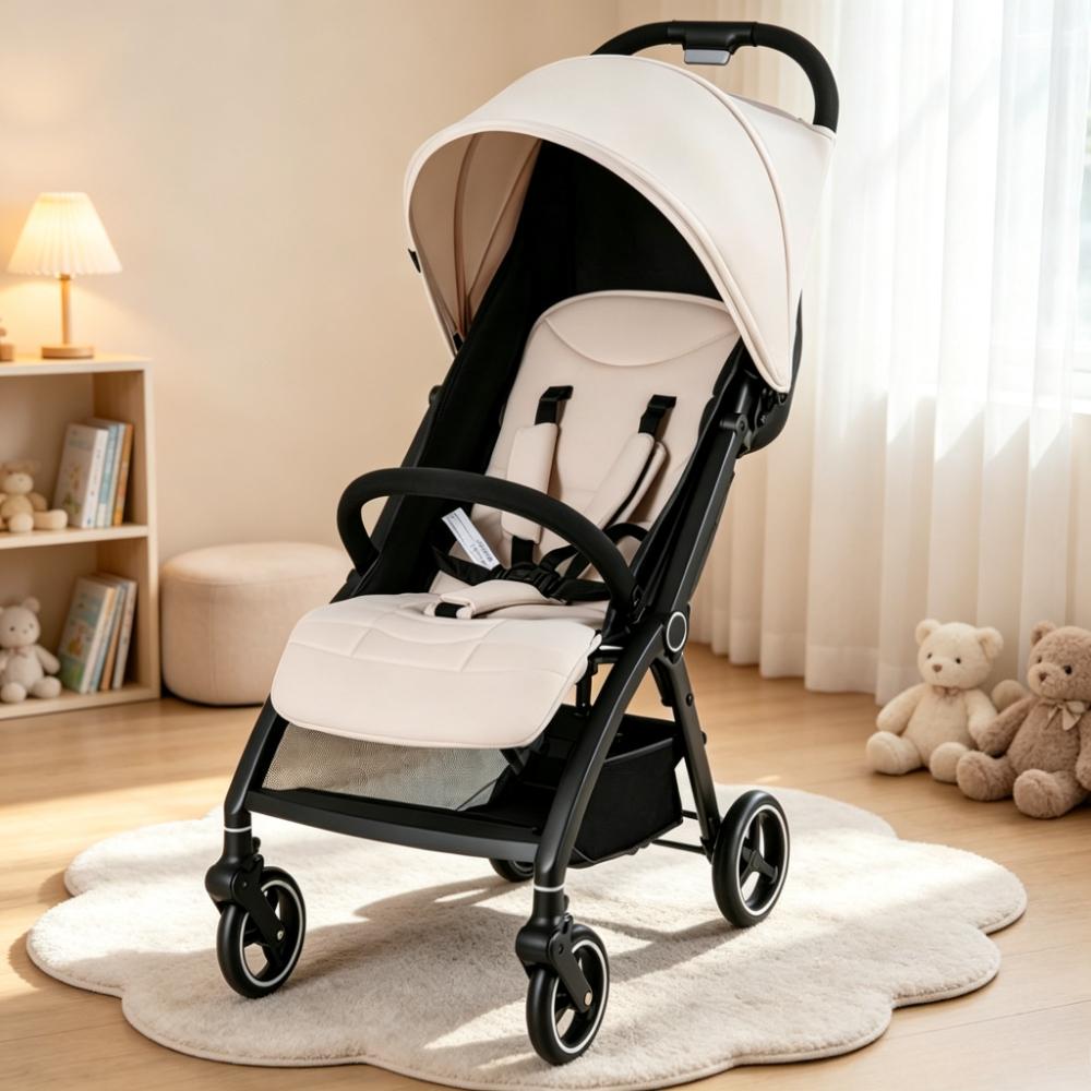Lightweight Baby Pushchair – One-Hand Fold Travel Stroller for Infants 0-36 Months, Adjustable Reclining Seat, Extendable Canopy, 5-Point Safety Harness, Large Under-Seat Basket, Compact for Car Boot [Plus A Free Gift]