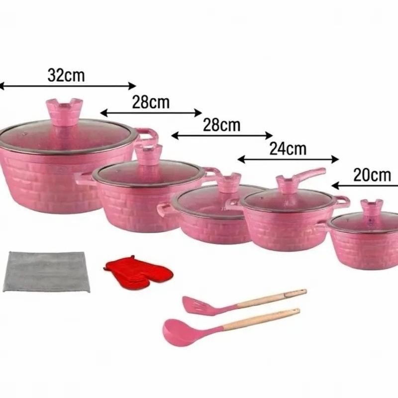 5‑Piece Die‑Cast Non‑Stick Cookware Set, Kitchen Pots and Pans Set‑Including 20/24/28/32cm Casserole Stock Pots & 28cm Frying Pan with 2 Cooking Spoons, Compatible with Induction, Gas & Electric Stovetops
