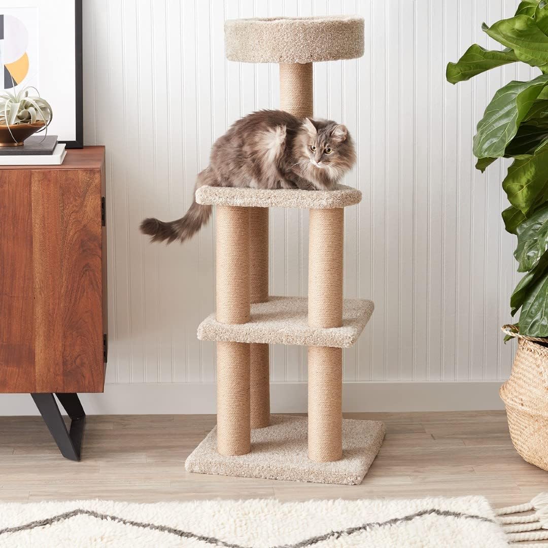 Indoor Large Beige Cat Tree Tower, Multi‑Level Cat Activity Centre with Natural Sisal Scratching Posts, Cozy Perch Bed & Hanging Interactive Toy, Stable Climbing Play House for Kittens Adult Cats Home Living Room Decor