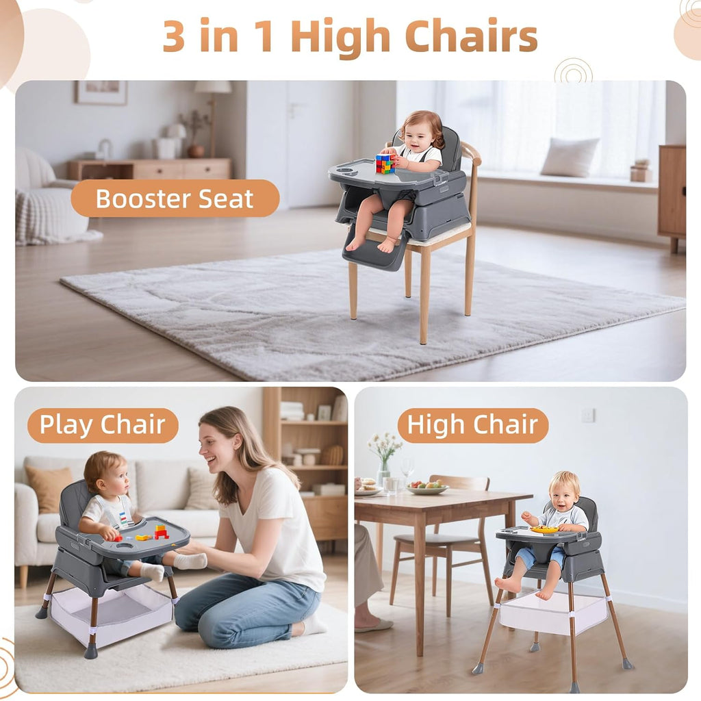 Adjustable Folding Baby Dining Chair - 3-in-1 Convertible High Chair & Booster Seat, Portable Compact Feeding Chair for Travel, 6 Months to 3 Years (Pink) [Plus A Free Gift]