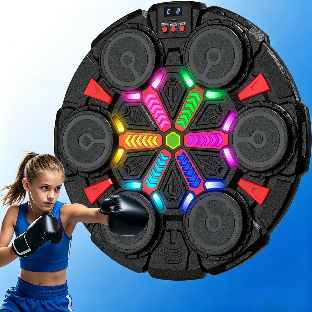 Music Punching Machine for Kids & Adults, Bluetooth Wall-Mounted Boxing Trainer with Gloves, Rhythm Lights, 2-Player Battle Mode, Reaction Training Pad, Home Gym Sport Toy Gift for Boys Girls Teens Ages 3-12+ [Plus A Free Gift]
