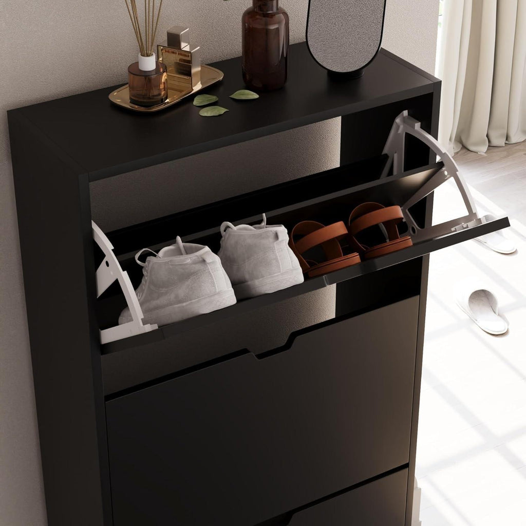 Space Saving 3-Drawer Flip Down Shoe Cabinet for Hallway & Living Room - FSC Certified Eco-Friendly Storage