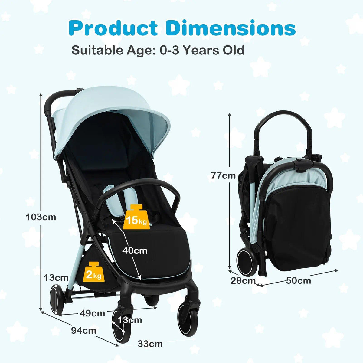 Compact Travel Baby Stroller with Detachable Seat Cover, 5-Point Safety Harness, Multi-Angle Canopy, Reclining Backrest and Adjustable Footrest, Lightweight One-Hand Fold Pushchair for Newborn to 3 Years [Plus A Free Gift]