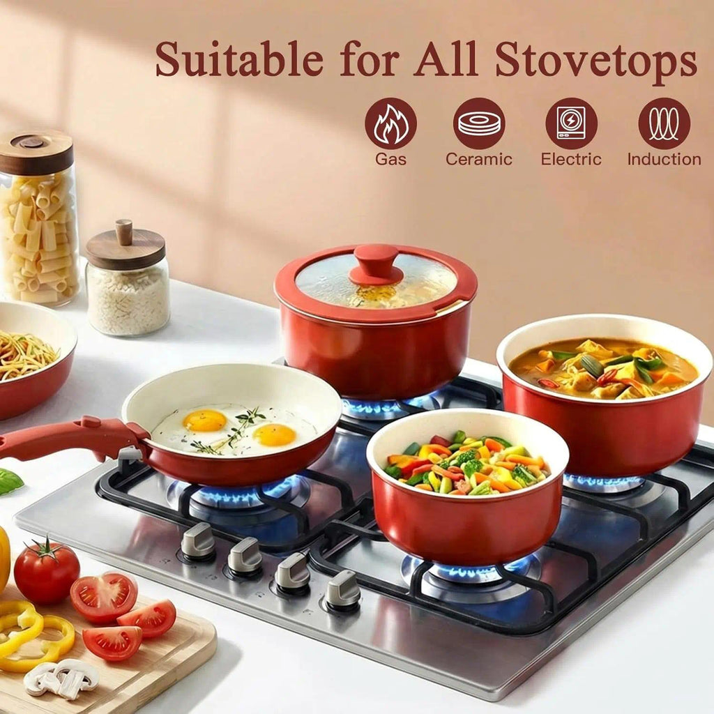 11PCS Granite Non-Stick Pots and Pans Cookware Set with Detachable Removable Handles,  Free Healthy Kitchen Cooking Set, Oven Safe Compatible for Induction Gas Electric Stovetops, Space Saving RV Camper Travel Cookware Kit