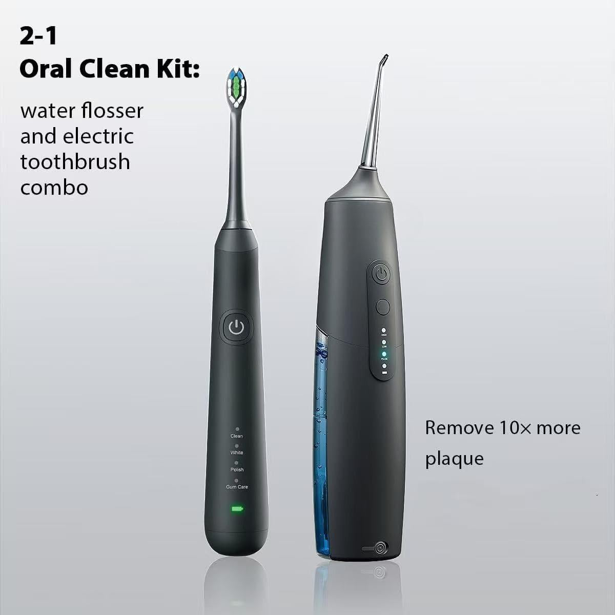Oral Clean Kit Water Dental Flosser & Electric Toothbrush Combo for Teeth Cleaning & Gum Health Cordless 3 Modes Waterproof Travel Case